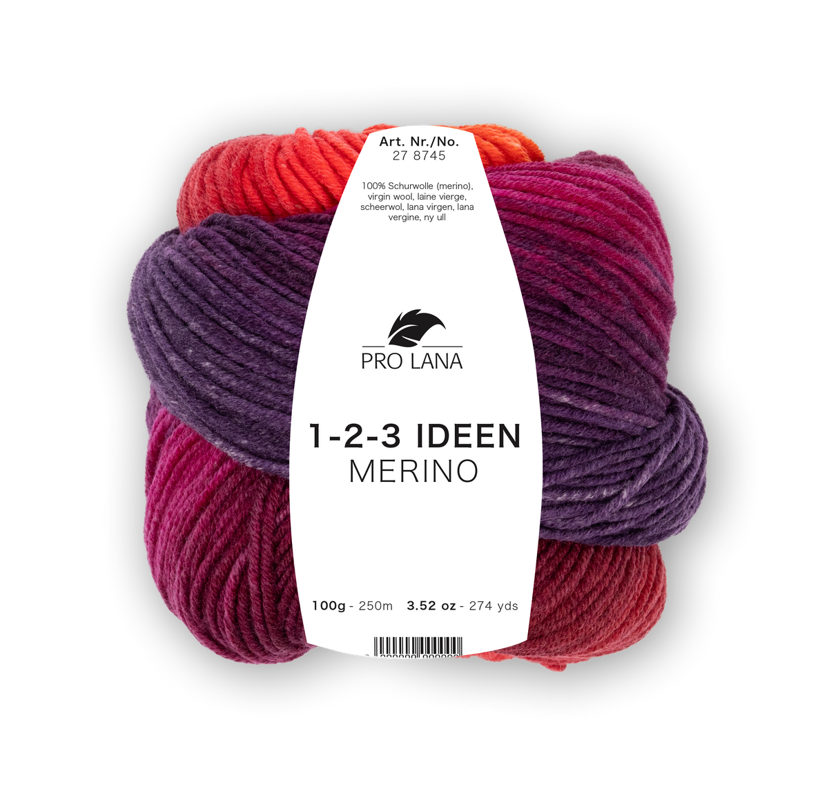 Pro Lana 1-2-3 Ideen Merino 278745.0011 BEERE/ORANGE/LILA 100 gr