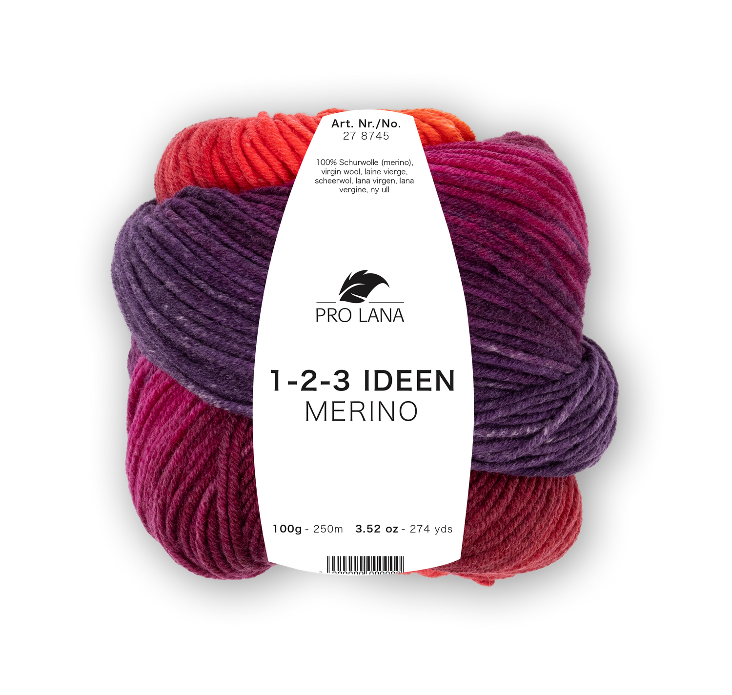 Pro Lana 1-2-3 Ideen Merino 278745.0011 BEERE/ORANGE/LILA 100 gr